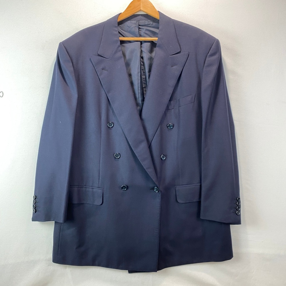 VTG Luciano Barbera Double Breasted Blazer Mens 58 48R Navy Wool Carlo Barbera